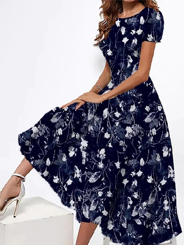 Women's Long Dress Maxi Dress Summer Dress Print Dress Graphic Floral Color Block Modern Casual Daily Holiday Vacation Pocket Print Short Sleeve Crew Neck Dress Slim White Pink Dark Pink Summer Spring Comfortable Plunging Neckline Maxi Dress