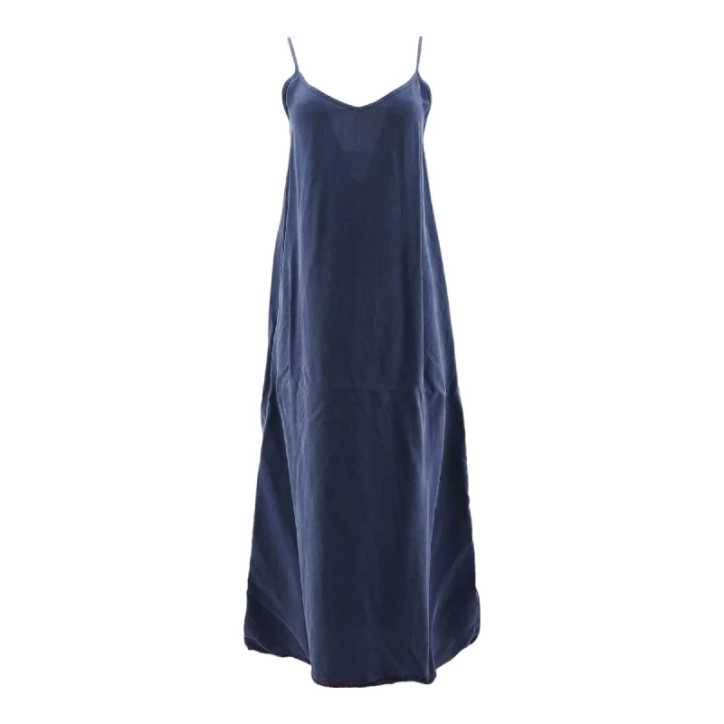 Navy Solid Maxi Dress Classic V-Neck Maxi Dress