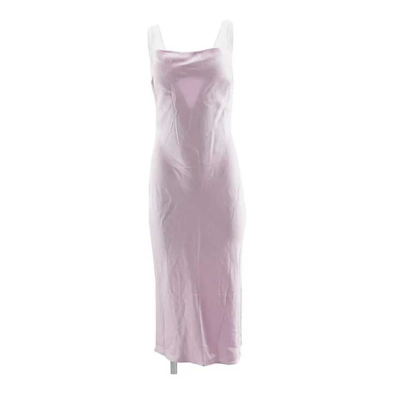 Pink Solid Maxi Dress Comfortable Pleated Maxi Dress