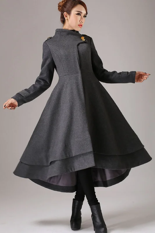 vintage inspired swing maxi dress coat with layered hem line 0761# Elegant Maxi Dress with Slit