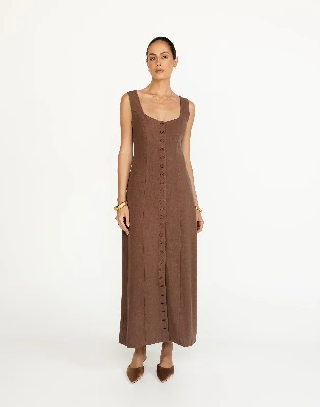 Joni Maxi Dress (Espresso) Comfortable Plunging Neckline Maxi Dress