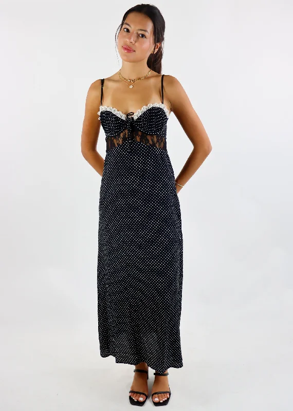 Polka Dot Maxi Dress ★ Black Elegant Sleeveless Maxi Dress