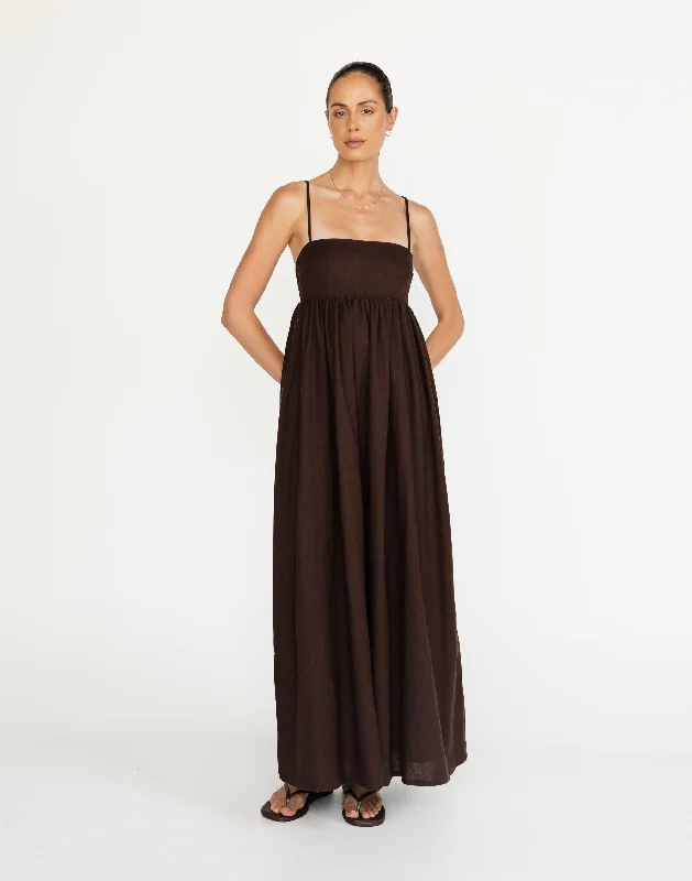 Tarsha Maxi Dress (Chocolate) Cozy Cold-Shoulder Maxi Dress