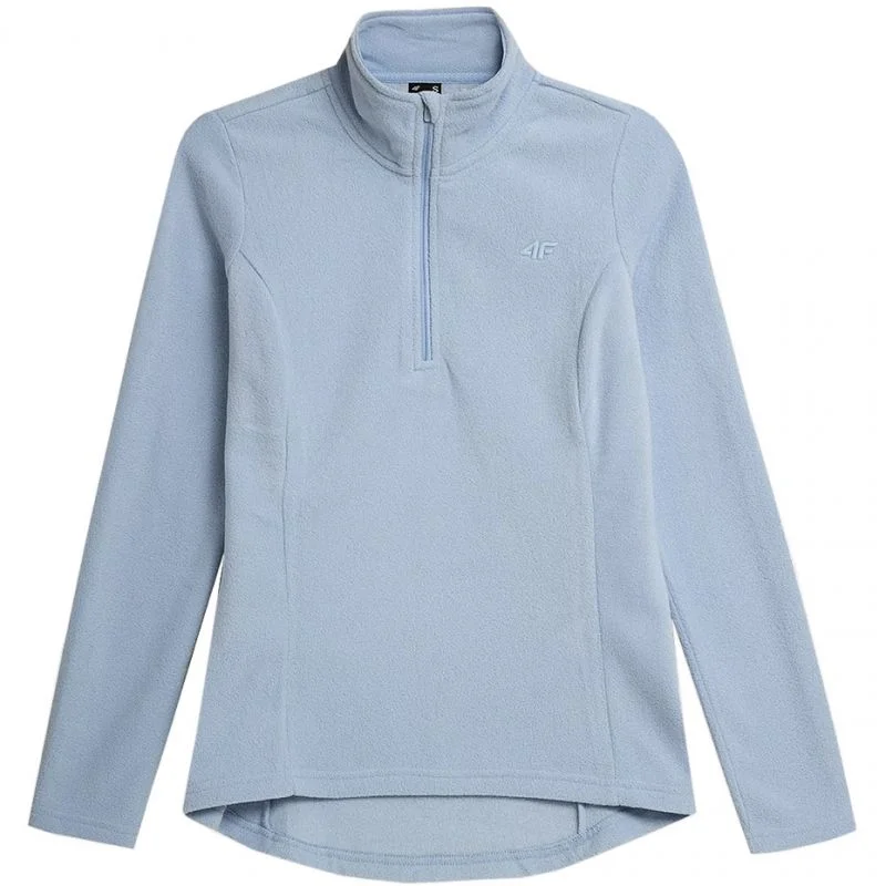 4F Womens Fleece Sweatshirt - Light Blue Hoodie with Half-Zip Sporty Casual