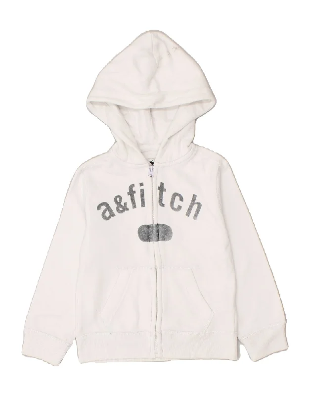 ABERCROMBIE & FITCH Boys Graphic Zip Hoodie Sweater 3-4 Years White Cotton Hoodie with Hem Lace Feminine Delicate