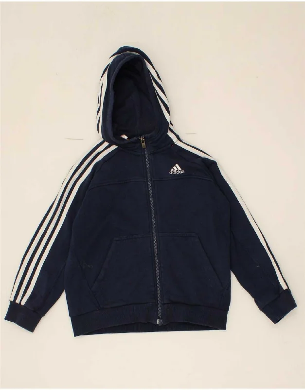 ADIDAS Boys Zip Hoodie Sweater 7-8 Years Navy Blue Cotton Hoodie with Cuffed Sleeves Snug Secure