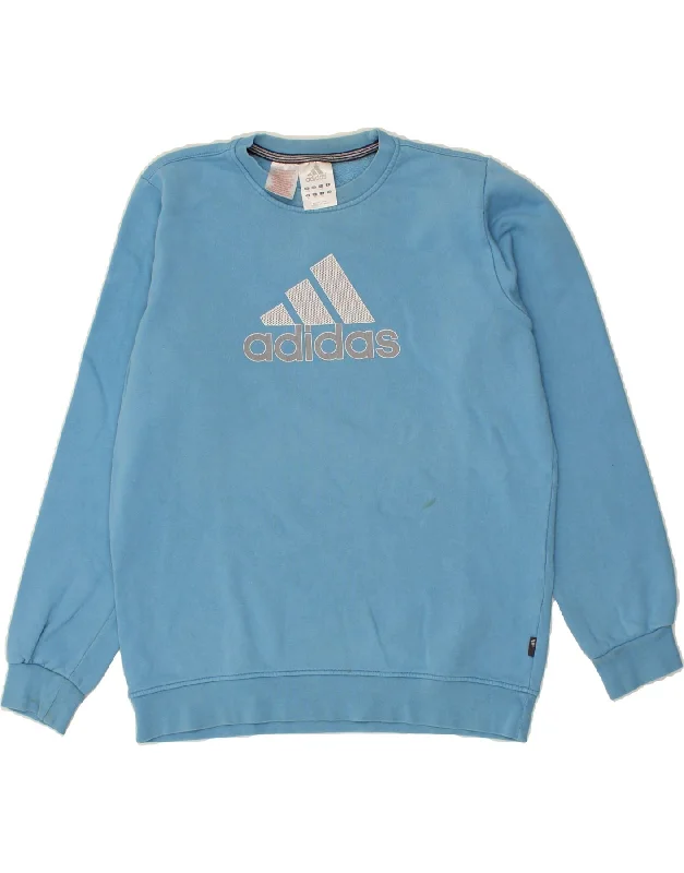 ADIDAS Mens Graphic Sweatshirt Jumper UK 34/36 Small Blue Cotton Hoodie with Cropped Fit Short Trendy