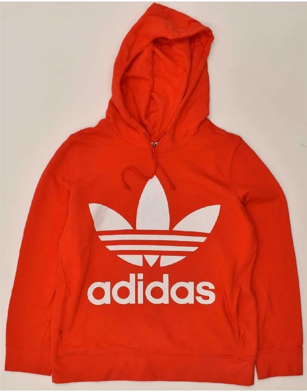 ADIDAS Womens Loose Fit Graphic Hoodie Jumper UK 14 Large  Red Cotton Hoodie with Side Slits Relaxed Casual