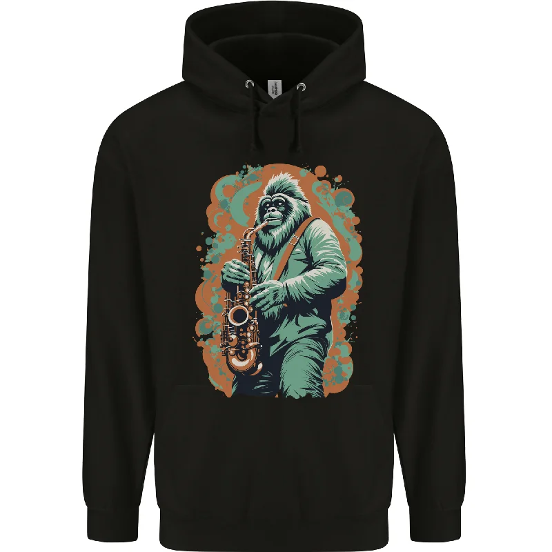 Bigfoot Playing the Saxophone Ape Gorilla Mens 80% Cotton Hoodie Hoodie with Mesh Breathable Sporty