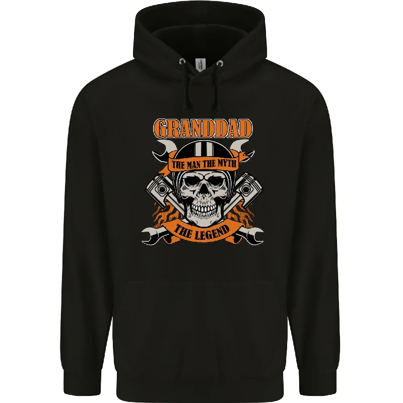 Biker Grandad the Man Myth Legend Funny Mens 80% Cotton Hoodie Hoodie with Exposed Zipper Edgy Industrial