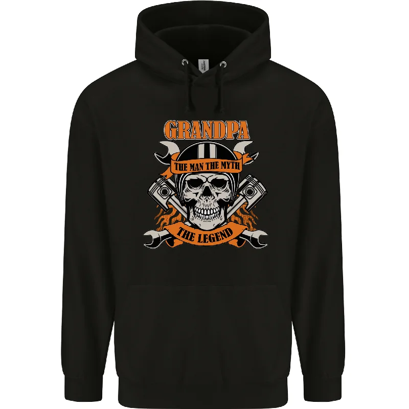 Biker Grandpa the Man Myth Legend Funny Mens 80% Cotton Hoodie Hoodie with Hem Applique Textured Unique