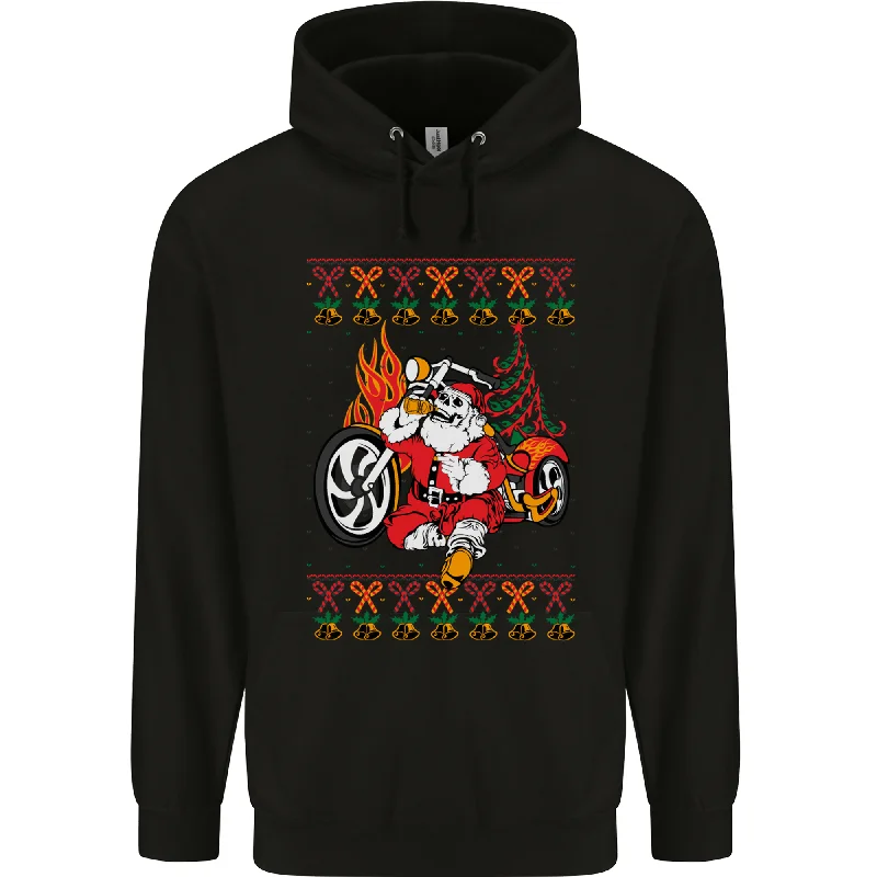 Biker Santa Christmas Motorcycle Motorbike Mens 80% Cotton Hoodie Hoodie with Longline Fit Extended Stylish