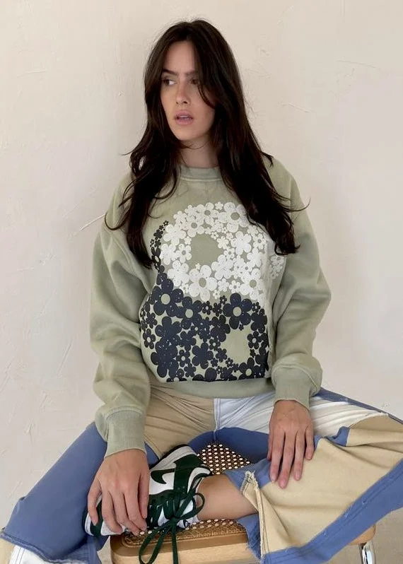 yin yang floral sweatshirt Hoodie with Raglan Sleeves Sporty Comfortable