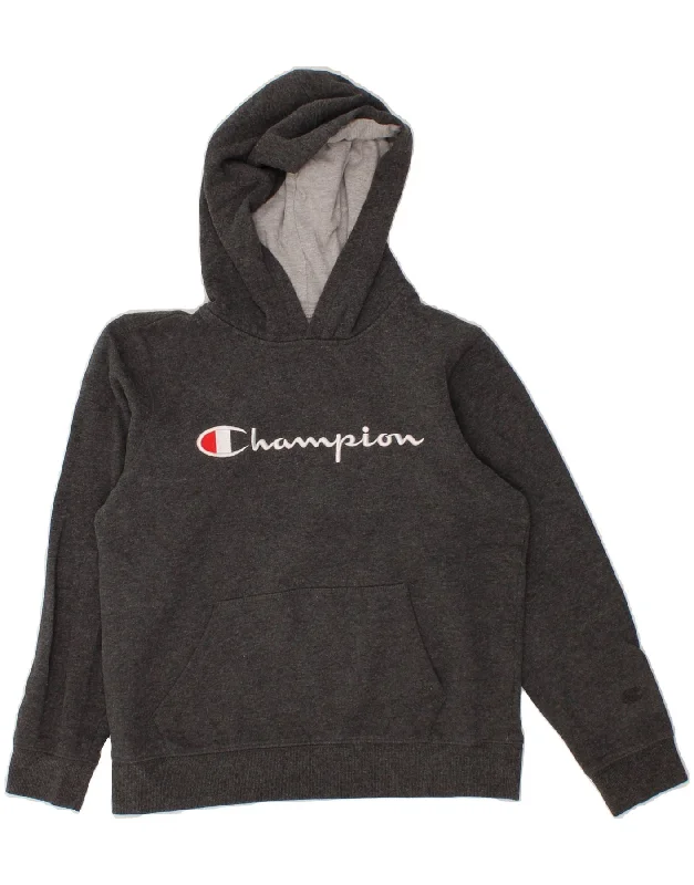 CHAMPION Boys Graphic Hoodie Jumper 11-12 Years Large  Grey Cotton Hoodie with Slim Fit Tailored Modern