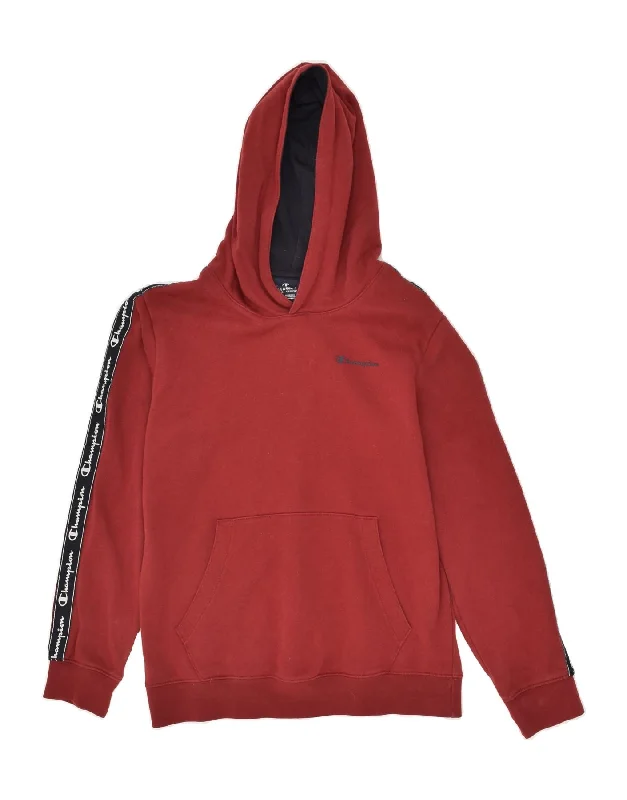 CHAMPION Boys Graphic Hoodie Jumper 13-14 Years XL Burgundy Cotton Hoodie with Raw Hem Edgy Unfinished