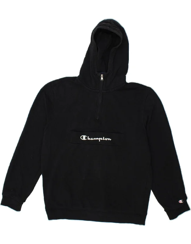 CHAMPION Mens Graphic Zip Neck Hoodie Jumper Medium Black Cotton Hoodie with Double Zipper Versatile Adjustable