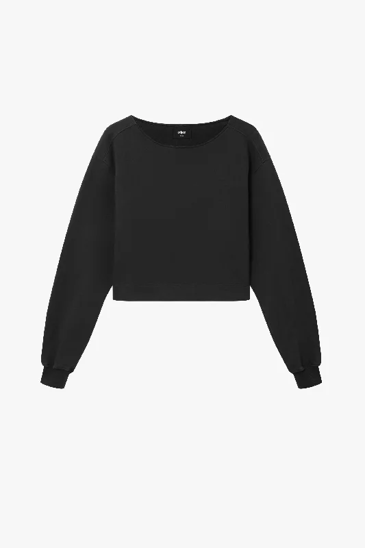 Cropped Oversized Sweatshirt Hoodie with Ribbed Hem Stretchable Secure