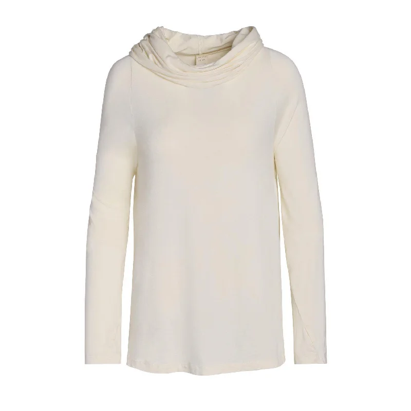 Unisex Echape Long Sleeve Sustainable Modal Hooded Top in Ivory Hoodie with Snap Buttons Easy Quick