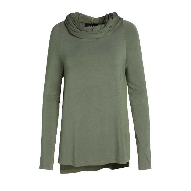 Unisex Echape Long Sleeve Sustainable Modal Hooded Top in Olive Green Hoodie with Double Zipper Versatile Adjustable