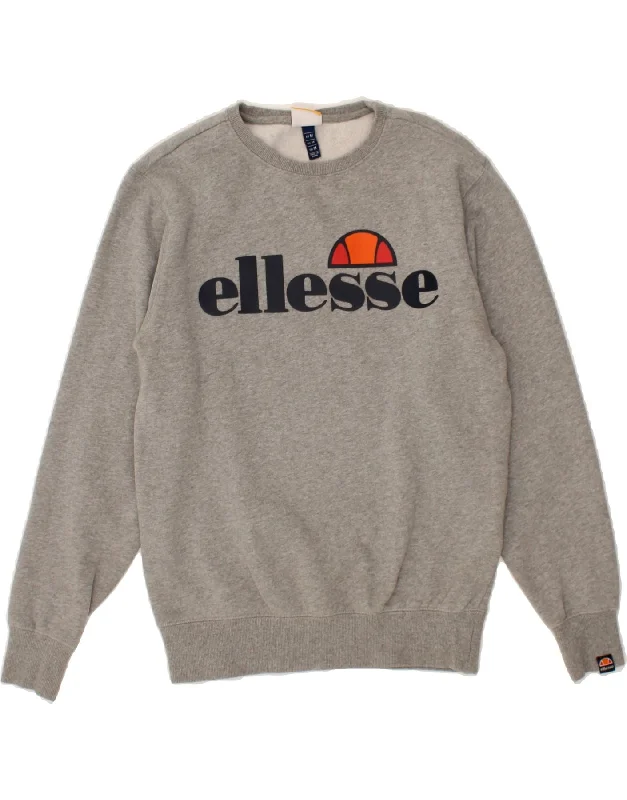 ELLESSE Mens Graphic Sweatshirt Jumper Medium Grey Cotton Hoodie with Puffed Sleeves Voluminous Trendy