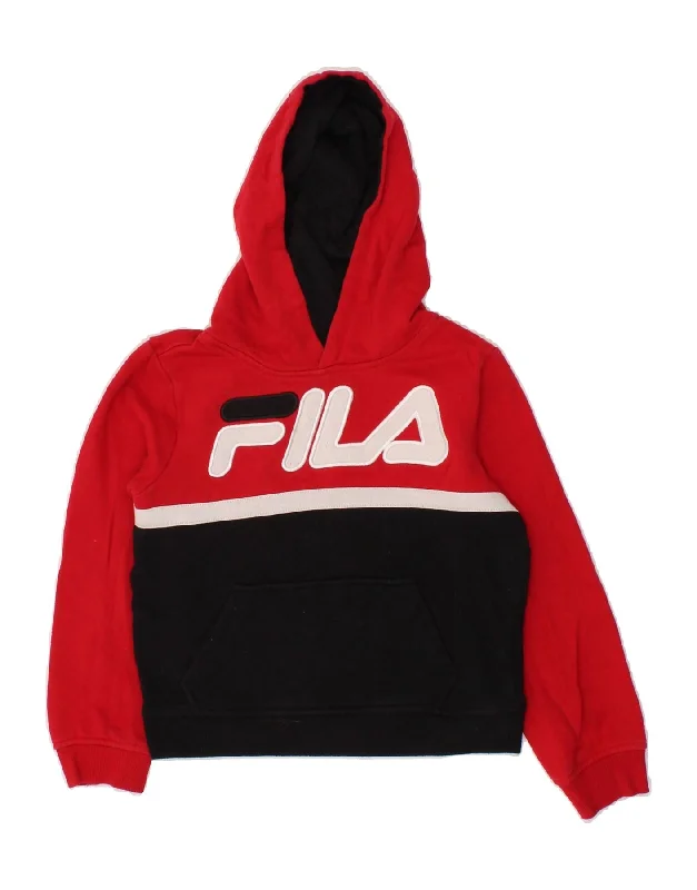 FILA Boys Graphic Hoodie Jumper 5-6 Years Black Colourblock Cotton Hoodie with Distressed Vintage Worn