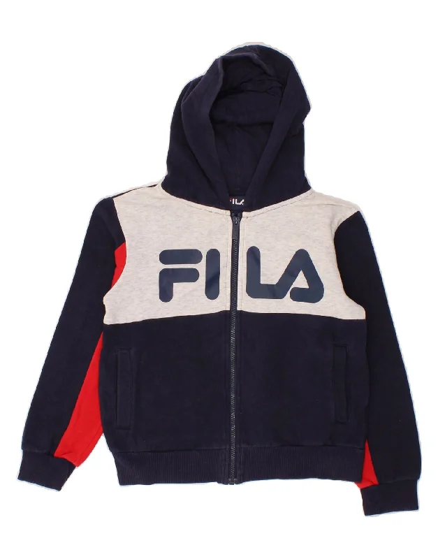 FILA Boys Graphic Zip Hoodie Sweater 9-10 Years Navy Blue Colourblock Hoodie with Sequins Glamorous Eye-catching