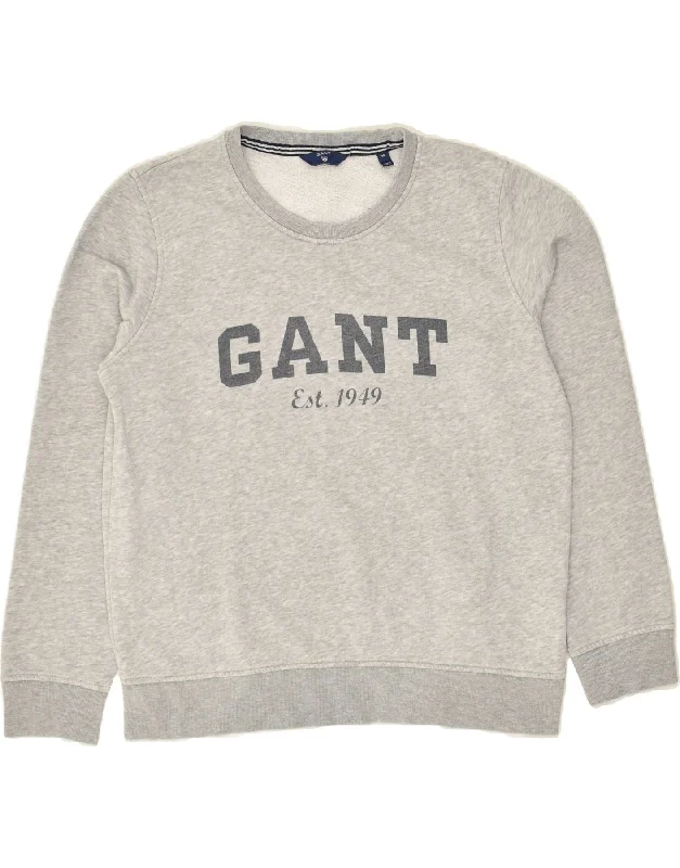 GANT Womens Graphic Sweatshirt Jumper UK 14 Medium Grey Cotton Hoodie with Contrast Stitching Detailed Premium