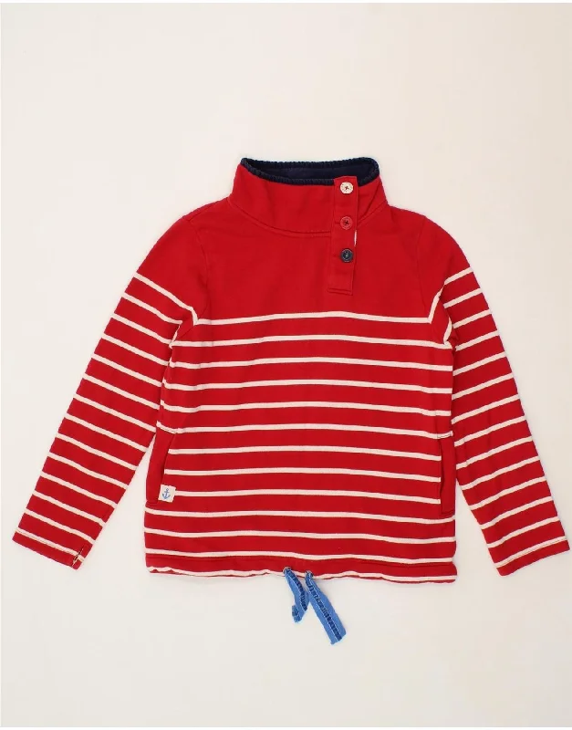 JOULES Womens Button Neck Sweatshirt Jumper UK 10 Small  Red Striped Hoodie with Neon Bright Vibrant