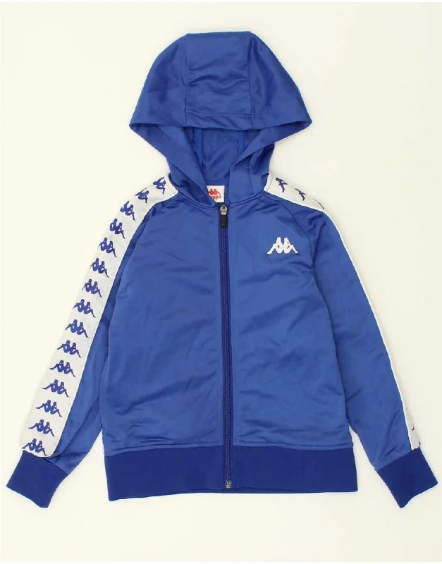 KAPPA Boys Graphic Zip Hoodie Sweater 7-8 Years Blue Polyester Hoodie with Front Slit Layering Stylish