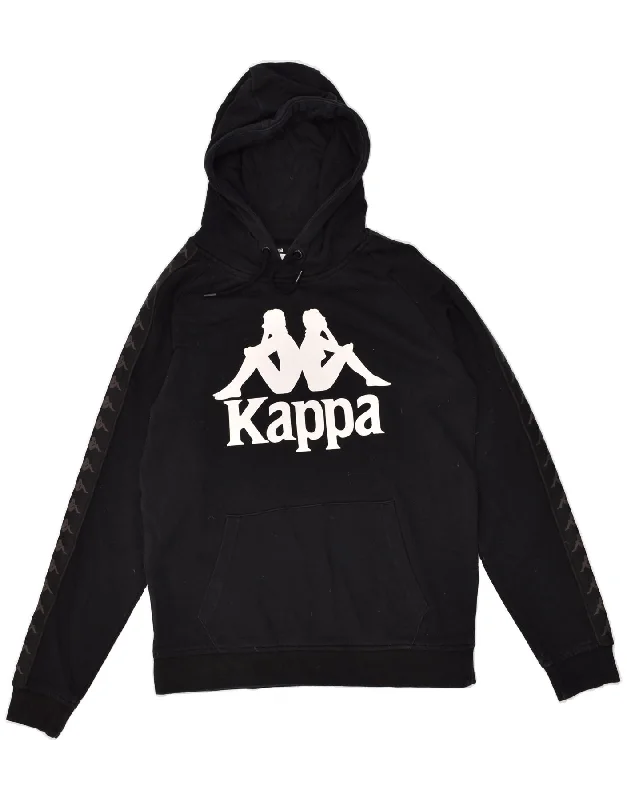 KAPPA Mens Graphic Hoodie Jumper Medium Black Hoodie with Hood Adjustable Protection