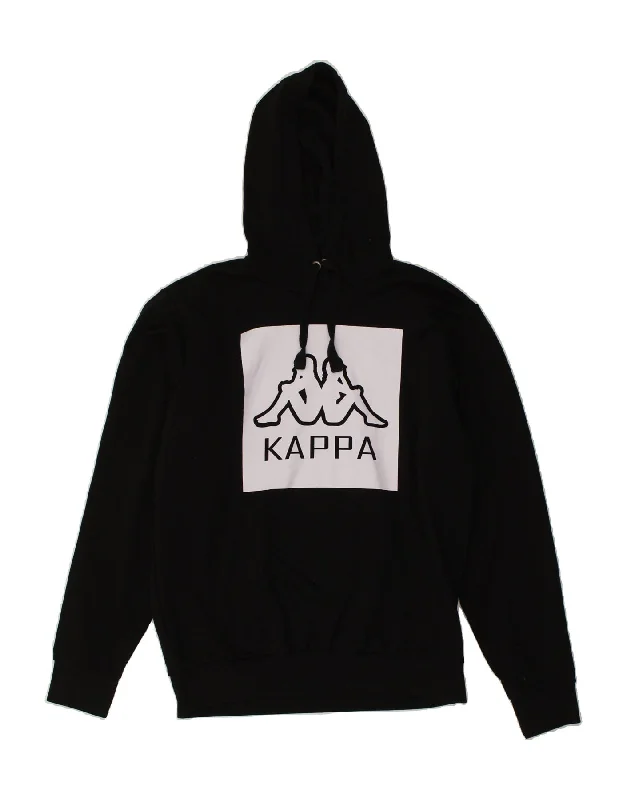 KAPPA Mens Graphic Hoodie Jumper Medium Black Cotton Hoodie with Mock Neck Collared Structured