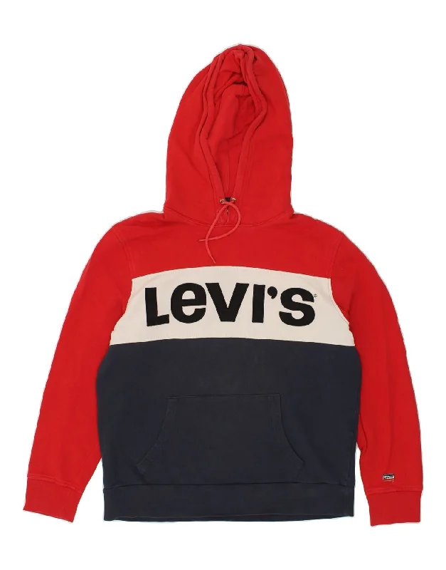 LEVI'S Mens Graphic Hoodie Jumper Large Multicoloured Colourblock Cotton Hoodie with Hem Elastic Stretchable Comfortable