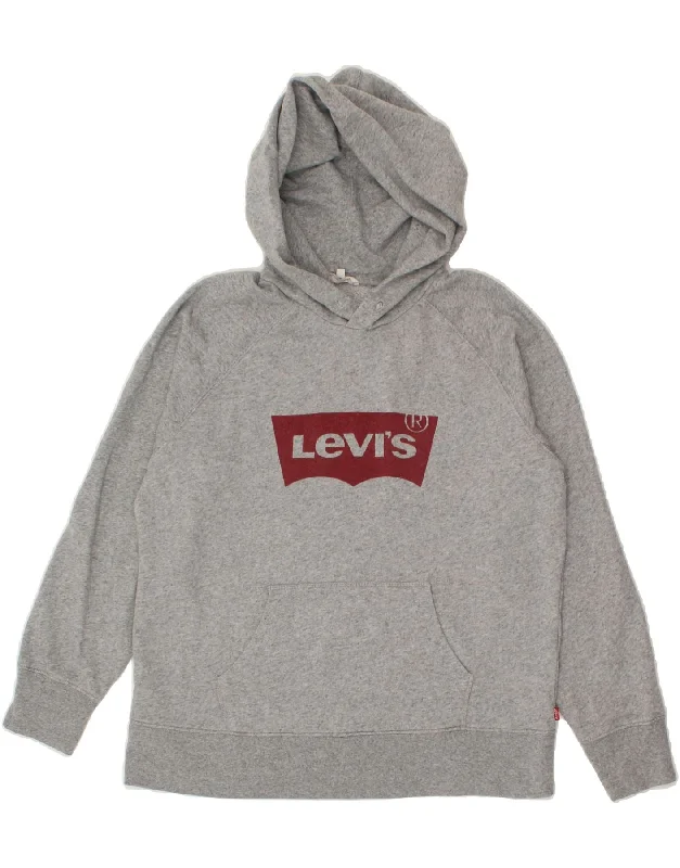 LEVI'S Mens Graphic Hoodie Jumper Small Grey Cotton Hoodie with Emblem Brand Identity