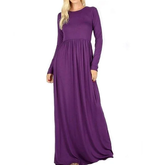 Shoulder Sleeve Maxi Dress Purple Modest Casual Dress for Women-Size SM Fashionable Off-Shoulder Maxi Dress