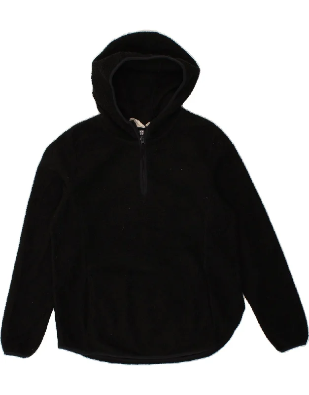 MOUNTAIN WAREHOUSE Womens Hooded Zip Neck Fleece Jumper UK 16 Large Black Hoodie with Back Slit Movement Comfort