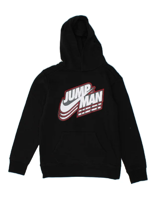 NIKE Boys Graphic Hoodie Jumper 12-13 Years Large Black Cotton Hoodie with Neon Bright Vibrant