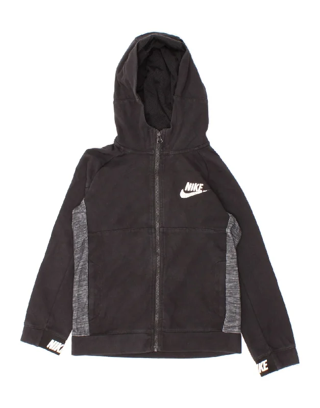 NIKE Boys Graphic Zip Hoodie Sweater 8-9 Years Small Black Colourblock Hoodie with Illustration Artistic Creative