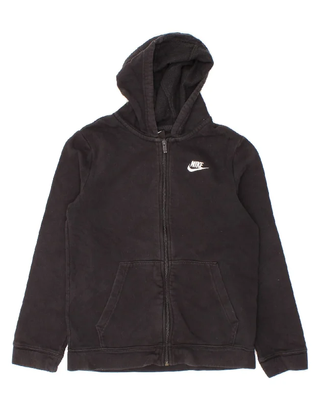 NIKE Boys Standard Fit Zip Hoodie Sweater 12-13 Years Large  Black Cotton Hoodie with Stripes Bold Sporty