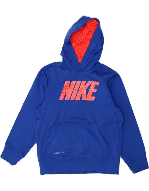 NIKE Boys Therma-Fit Graphic Hoodie Jumper 10-11 Years Medium Blue Hoodie with Longline Fit Extended Stylish