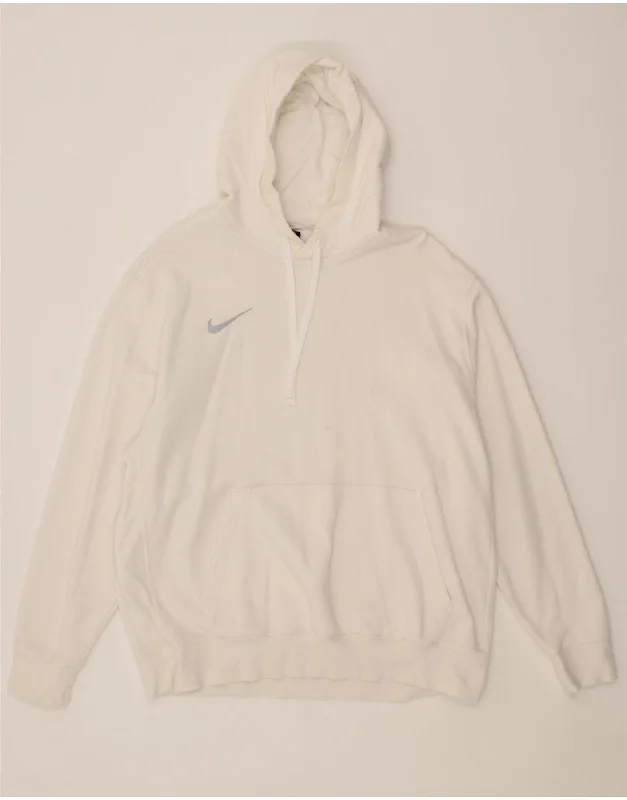 NIKE Mens Hoodie Jumper XL White Cotton Hoodie with Set-In Sleeves Structured Classic