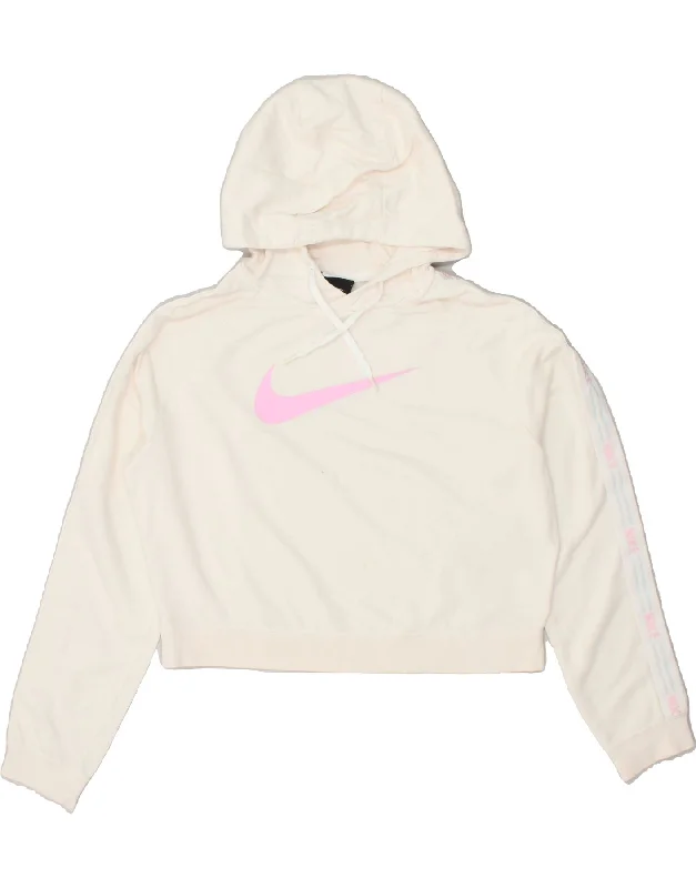 NIKE Womens Graphic Crop Hoodie Jumper UK 14 Medium Off White Hoodie with Zipper Placket Modern Functional