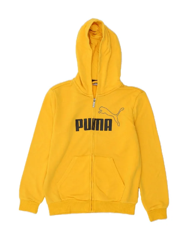 PUMA Boys Graphic Zip Hoodie Sweater 13-14 Years Yellow Cotton Hoodie with Set-In Sleeves Structured Classic