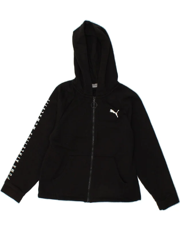 PUMA Boys Graphic Zip Hoodie Sweater 9-10 Years Black Cotton Hoodie with Puffed Sleeves Voluminous Trendy