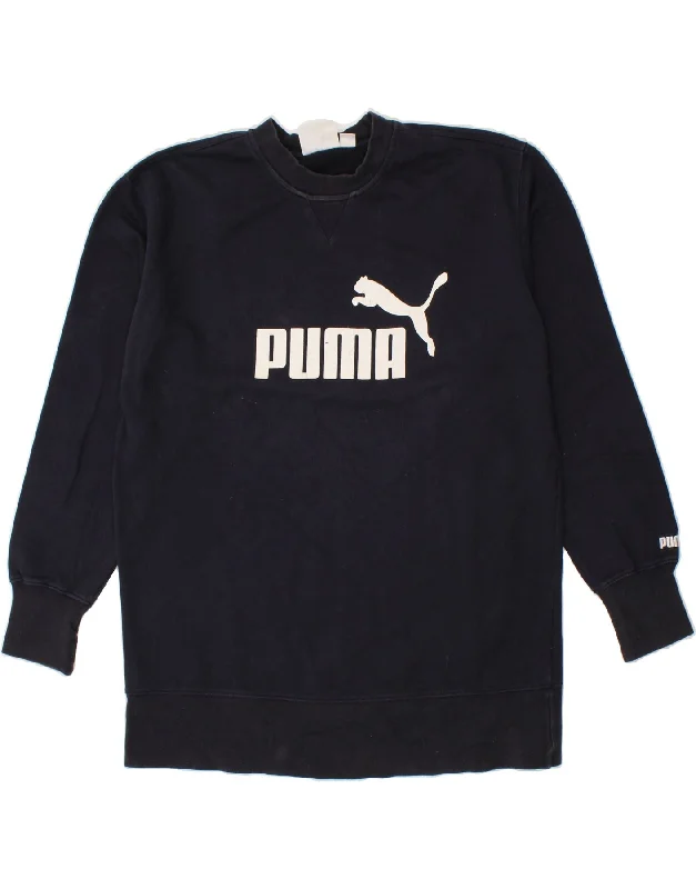 PUMA Mens Graphic Sweatshirt Jumper Medium Navy Blue Cotton Hoodie with Relaxed Fit Easy Casual