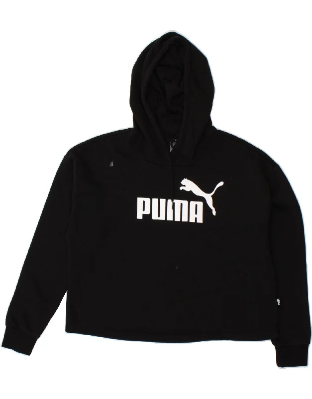 PUMA Womens Graphic Oversized Hoodie Jumper UK 6 XS Black Cotton Oversized Hoodie Comfort Casual