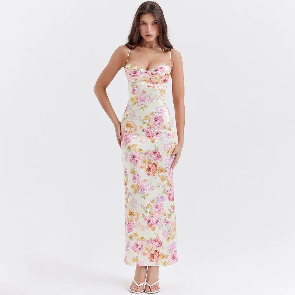 Satin Floral Pencil Maxi Dress Stylish Boho Chic Maxi Dress