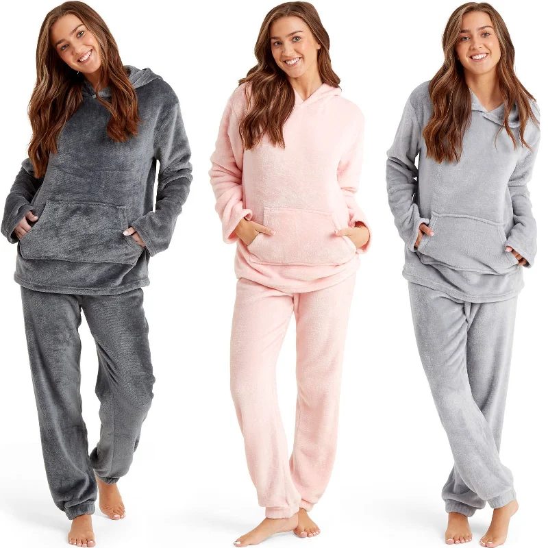 Snuggaroo Womens Soft Fleece Hooded Loungewear Set Hoodie with Ribbed Cuffs Snug Fit Comfort