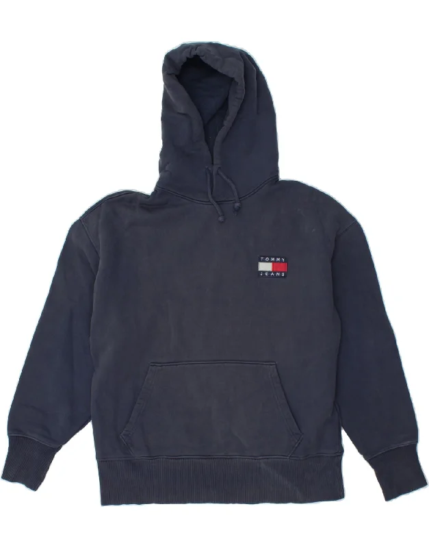 TOMMY HILFIGER Mens Hoodie Jumper Small Navy Blue Cotton Hoodie with Half-Zip Sporty Casual