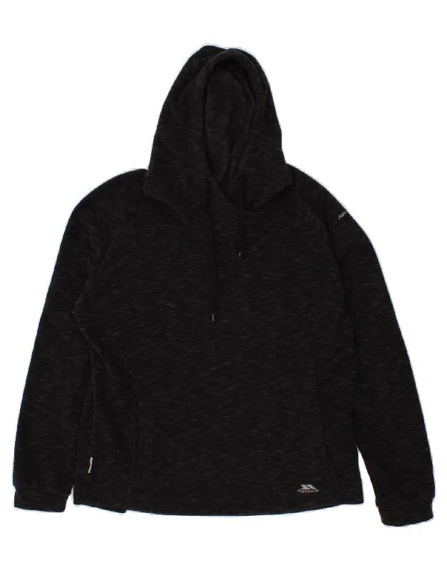 TRESPASS Womens Hooded Fleece Jumper UK 16 Large Black Flecked Polyester Hoodie with Hem Embroidery Detailed Premium