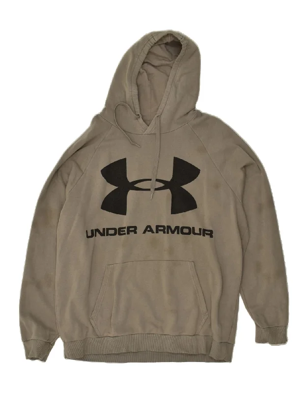 UNDER ARMOUR Mens Tall Graphic Hoodie Jumper XL Grey Cotton Hoodie with Hem Contrast Bold Stylish